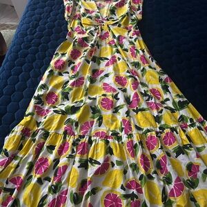 Steve Madden Yellow White Pink Citrus Print Maxi Dress
